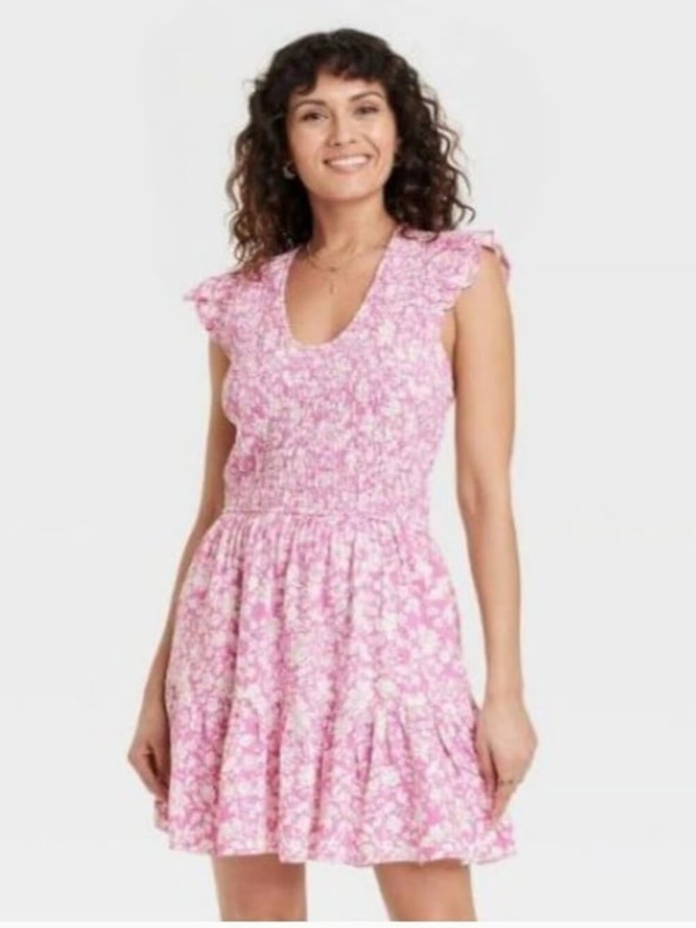 Universal Thread Pink Floral Smocked Mini Dress Size XL
